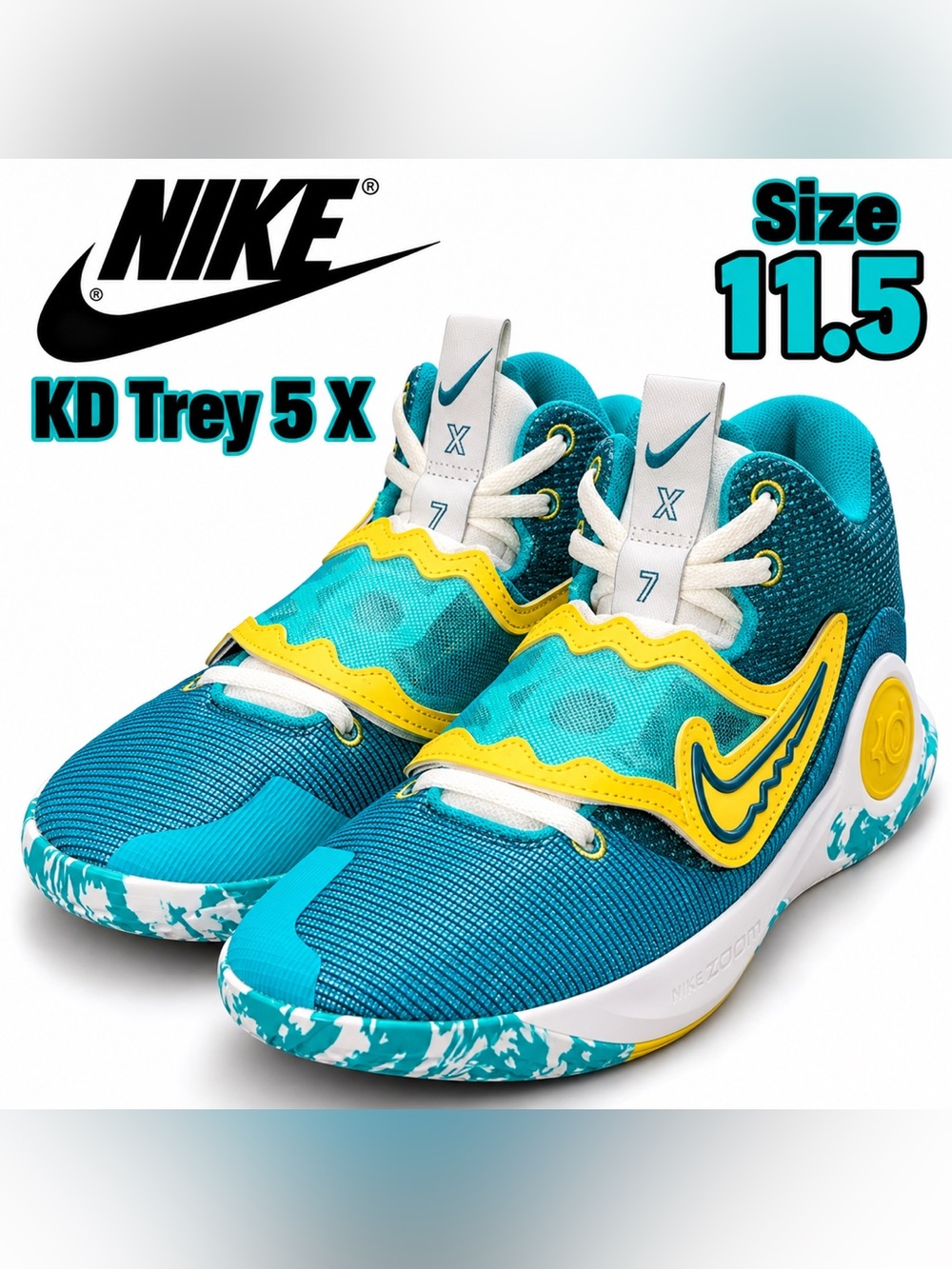 Nike KD Trey 5 X Basketball Shoes – Teal/Yellow – Men’s Size 11.5 – NWOB